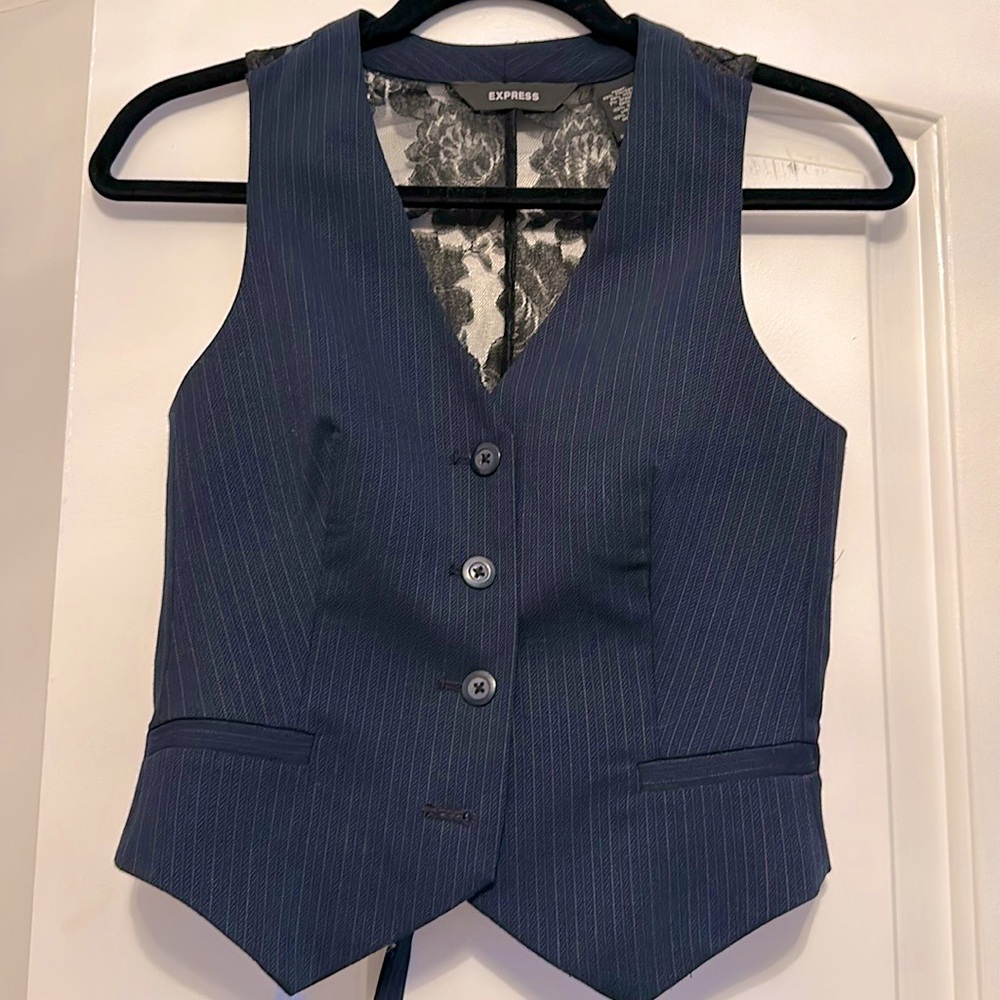 Navy pinstripe tailored best w/ lace back